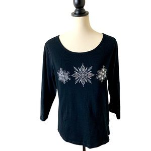 Karen Scott Embellished Snow Flakes Holiday Top